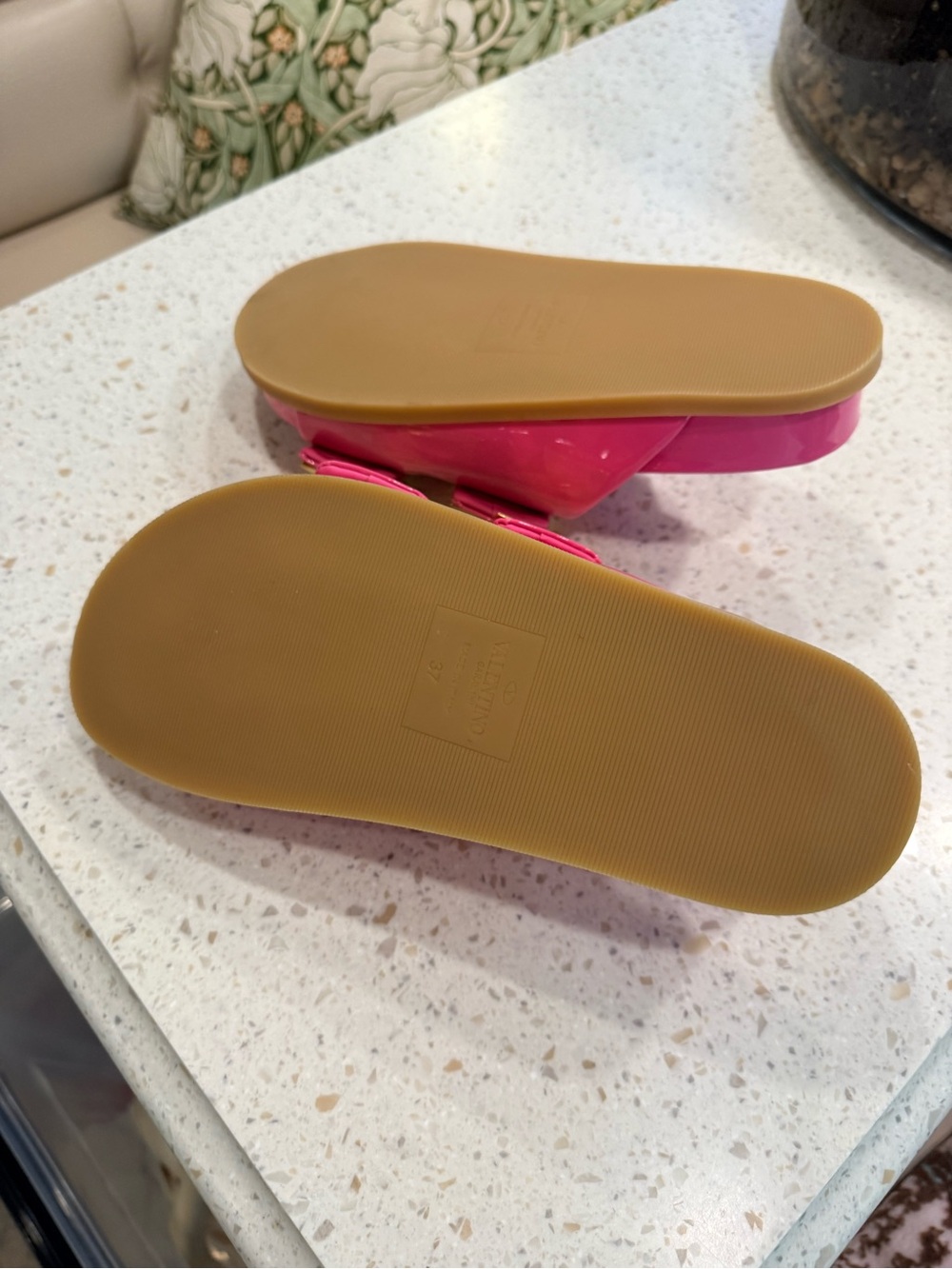 Valentino Hot Pink Patent Slide Sandals with Gold Pyramid Studs - Picture 4 of 5